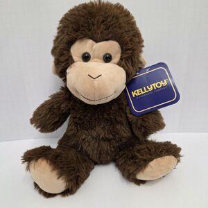 Kellytoy Brown Sitting Monkey Gorilla Ape 11” Plush Stuffed Animal Toy